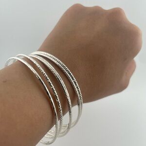 Italian 925 Sterling Silver Diamond Cut Bangle Stack Set of 5